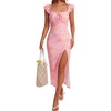 image:imageLYANER Womens Floral Print High Slit Long Dress Light PinkLight Pink