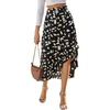 image:imageLYANER Womens Floral Printed Split High Low Ruffle Hem Elastic Waist Midi SkirtBlack