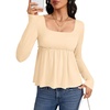 image:imageLYANER Womens Frill Square Neck Casual Peplum TopLight Apricot