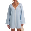 image:imageLYANER Womens Lace Trim Deep V Neck Mini DressLight Blue