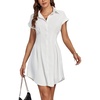 image:imageLYANER Womens Pleated Waist Collar V Neck Button Down Short Sleeve Mini Short Shirt Dress Solid White XLarge