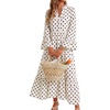 image:imageLYANER Womens Polka Dots Henley V Neck Long DressBeige
