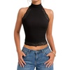 image:imageLYANER Womens Ribbed Knit Lace Trim Casual Crop Tank TopsBlack