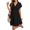 image:imageLYANER Womens Smocked Ruffle Casual Mini DressBlack