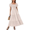 image:imageLYANER Womens Square Neck Midi DressDark Beige