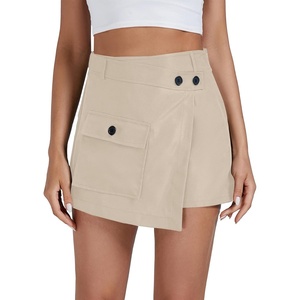 image:imageLYANER Womens Casual Wrap Asymmetrical Hem Pocket Skorts High Waisted Cargo Skirts ShortsKhaki