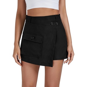 image:imageLYANER Womens Casual Wrap Asymmetrical Hem Pocket Skorts High Waisted Cargo Skirts ShortsSolid Black