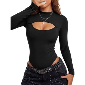 image:imageLYANER Womens Cutout Front Sexy BodysuitsBlack