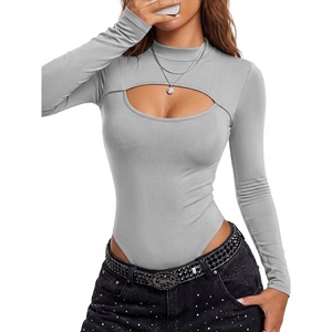 image:imageLYANER Womens Cutout Front Sexy BodysuitsLight Gray
