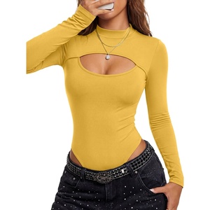 image:imageLYANER Womens Cutout Front Sexy BodysuitsYellow