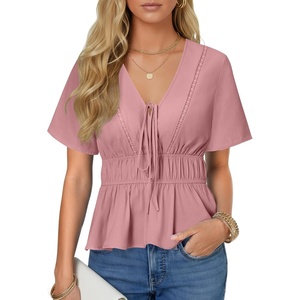 image:imageLYANER Womens Deep V Neck Sexy Blouse TopDeep Pink