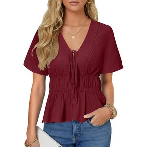 image:imageLYANER Womens Deep V Neck Sexy Blouse TopDeep Red