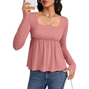 image:imageLYANER Womens Frill Square Neck Casual Peplum TopDusty Pink