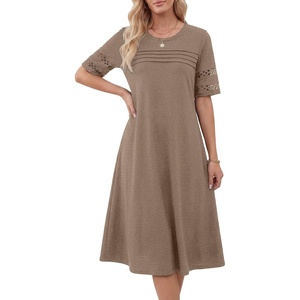 image:imageLYANER Womens Hollow Out Casual DressDark Khaki