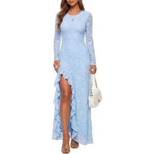 image:imageLYANER Womens Jacquard Knit Floral Long DressLight Blue