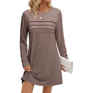 image:imageLYANER Womens Pleated Front Crew Neck Casual Mini DressPurple