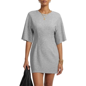 image:imageLYANER Womens Round Neck Half Sleeve Cute Mini DressGray
