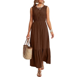 image:imageLYANER Womens Round Neck Sleeveless Long DressBrown