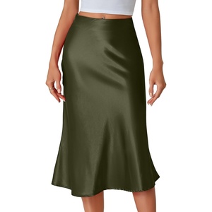 image:imageLYANER Womens Satin Silky Midi SkirtLight Army Green