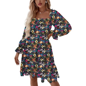 image:imageLYANER Womens Shirred Party Mini DressBlack Floral Print