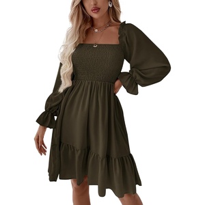 image:imageLYANER Womens Shirred Party Mini DressSolid Army Green
