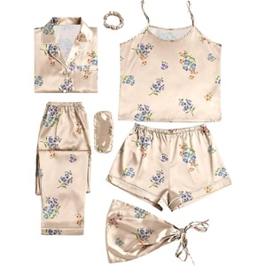 image:imageLYANER Womens Silky Satin Pajamas SetFloral Multicolored