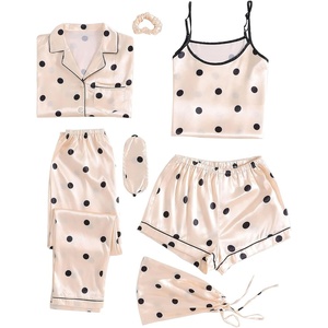 image:imageLYANER Womens Silky Satin Pajamas SetPolka Dots Beige