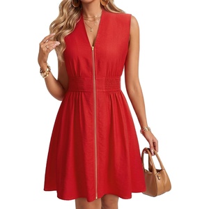 image:imageLYANER Womens Zipper V Neck Work Office Mini DressRed
