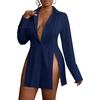 image:imageLYANER Womens Collared Deep V Neck Sexy TopsNavy Blue