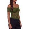 image:imageLYANER Womens Sheer Floral Lace Y2k BlouseArmy Green