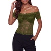 image:imageLYANER Womens Sheer Floral Lace Y2k BlouseArmy Green