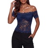 image:imageLYANER Womens Sheer Floral Lace Y2k BlouseDaek Blue