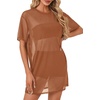 image:imageLYANER Womens Sheer Mesh Sexy Blouse TopsCaramel01