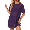 image:imageLYANER Womens Sheer Mesh Sexy Blouse TopsDark Purple