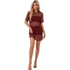 image:imageLYANER Womens Sheer Mesh Sexy Blouse TopsSolid Wine Red