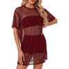 image:imageLYANER Womens Sheer Mesh Sexy Blouse TopsSolid Wine Red