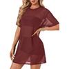 image:imageLYANER Womens Sheer Mesh Sexy Blouse TopsWine Red
