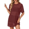 image:imageLYANER Womens Sheer Mesh Sexy Blouse TopsWine Red