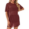 image:imageLYANER Womens Sheer Mesh Sexy Blouse TopsWine Red