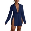 image:imageLYANER Womens Collared Deep V Neck Sexy TopsNavy Blue