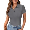 image:imageLYANER Womens Collared Neck Casual Polo ShirtsSolid Grey