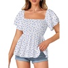 image:imageLYANER Womens Square Neck Casual Peplum TopFloral Light Blue