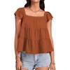 image:imageLYANER Womens Square Neck Cute Summer TopsCaramel