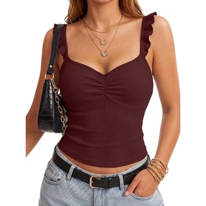 image:imageLYANER Womens Ribbed Knit Cute Tank TopsDark Red