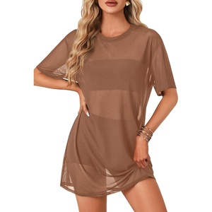 image:imageLYANER Womens Sheer Mesh Sexy Blouse TopsBrown