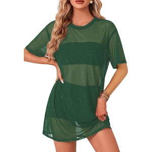 image:imageLYANER Womens Sheer Mesh Sexy Blouse TopsSolid Green