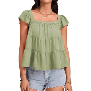 image:imageLYANER Womens Square Neck Cute Summer TopsPea Green