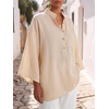 image:imageLYANER Womens Button V Neck Casual Blouse TopsBeige