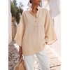 image:imageLYANER Womens Button V Neck Casual Blouse TopsBeige