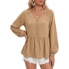 image:imageLYANER Womens Button V Neck Dressy Casual Peplum TopsKhaki